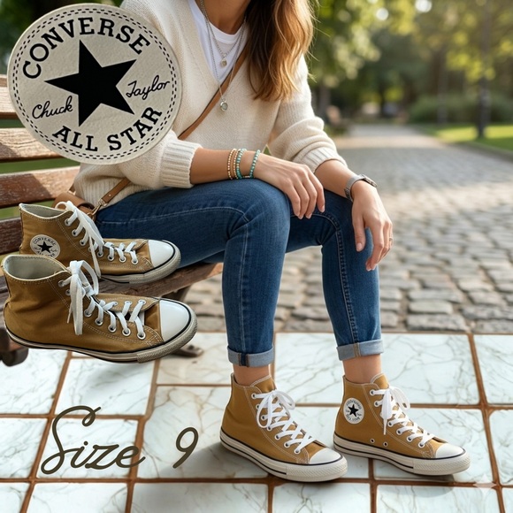 Converse All Stars Shoes - CONVERSE Chuck Taylor All Star Women’s Shoes High Top Mustard Tan Sneakers 9